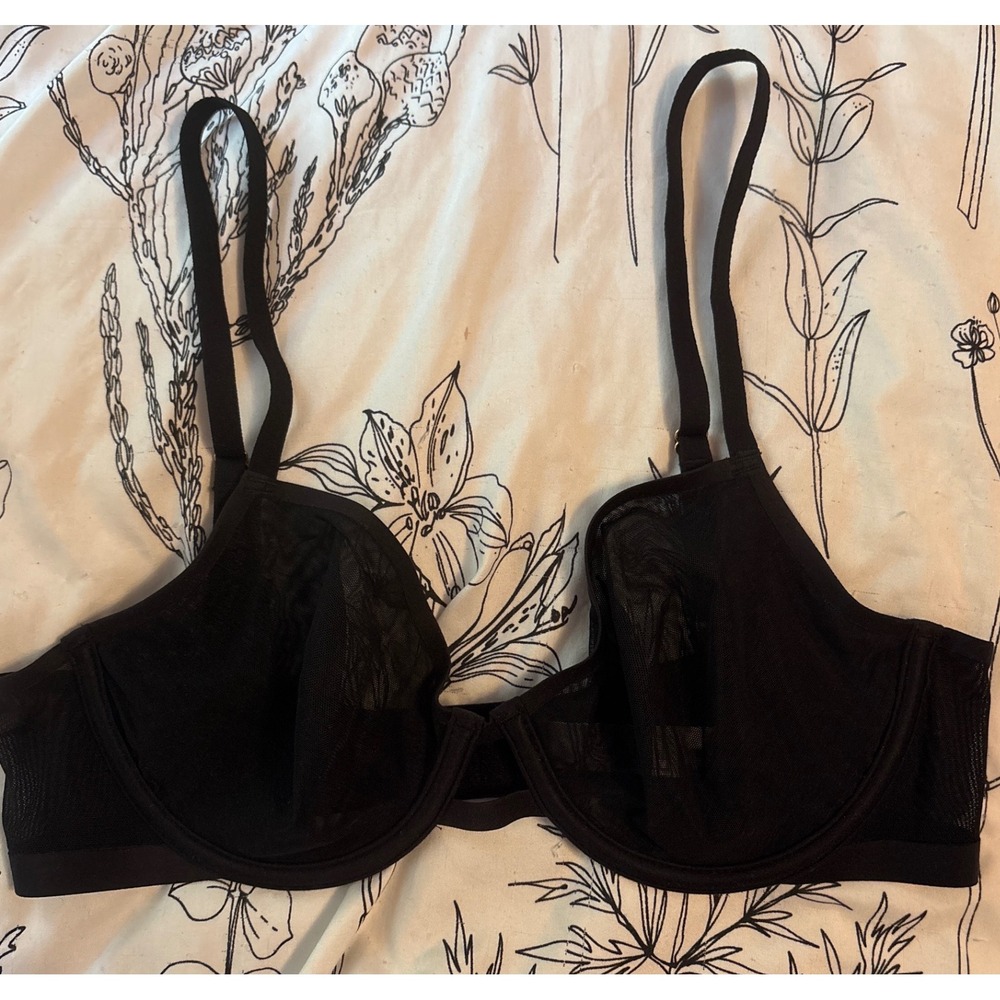 Auden‎ Black Mesh Unlined Demi Bra, Size 34B
